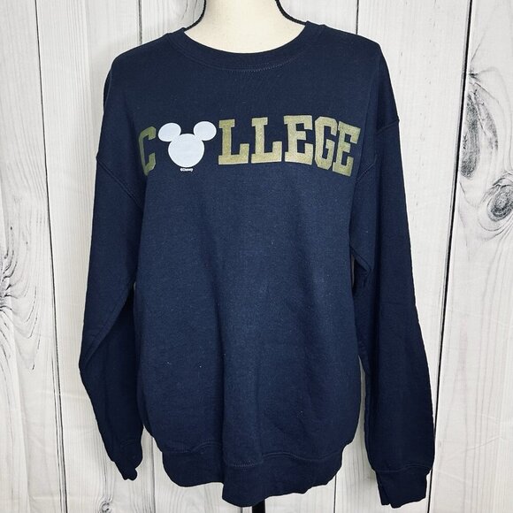 Disney College Navy Blue Sz M Graphic Sweatshirt Crewneck Fleece Lined - Picture 1 of 9